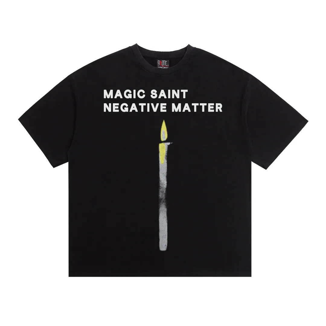 Saint Michael candle angle tee candle angel washed and distressed printed loose short-sleeved T-shirt with digital white ink direct injection, the fabric is breathable and the pattern is three-dimensional and clear. Fabric: Double yarn 240 grams Style number: S888 Size: S-M-L-XL Color: Washed black Price: P118